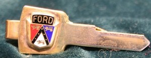 Scarce Vintage 1950s FORD Automobile Ignition Key Enameled Brass Tie Bar Clip