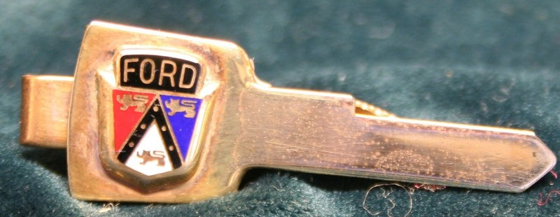 Scarce Vintage 1950s FORD Automobile Ignition Key Enameled Brass Tie Bar Clip