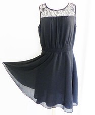 SIB dress Black Chiffon Sleeveless Fit-Flared Knee length Lace trim Size L