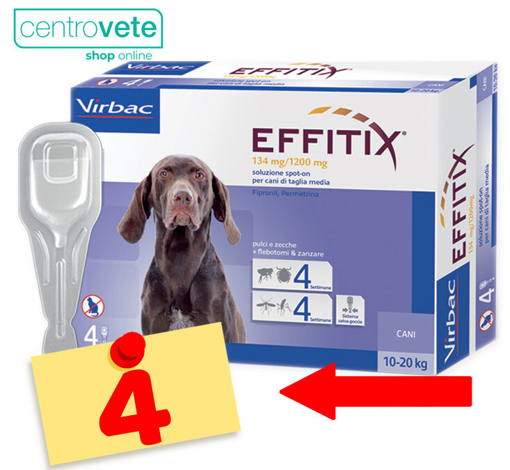 EFFITIX Cane 10 - 20 kg   4 | 8 | 12 Pipette → Antiparassitario Spot on per CANI: 12 PIPETTE/M/Da 10 a 20 kg/Adulto img