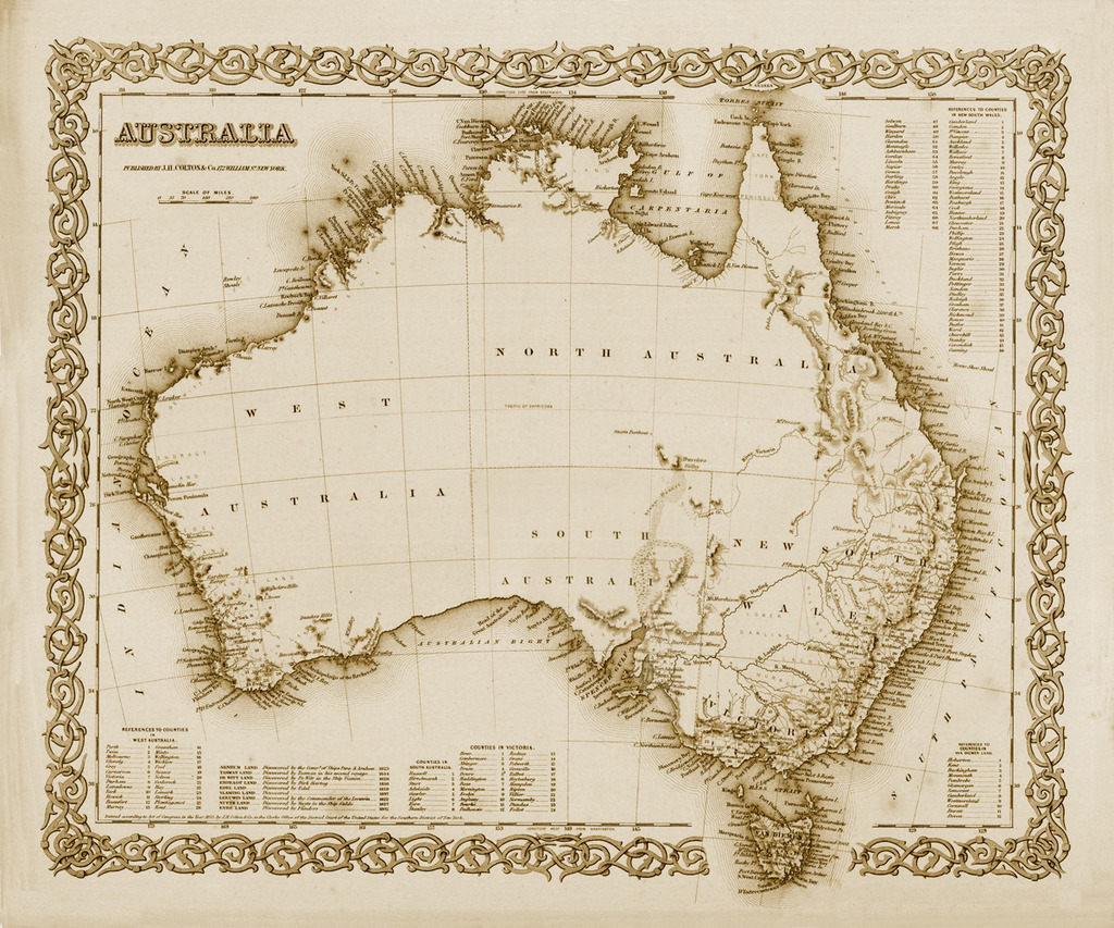 Vintage Old Map of Australia 1800's CANVAS PRINT 16