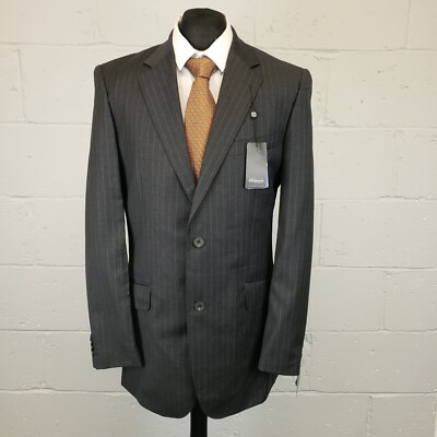 TM.Lewin Blazer Jacke 40 LANG grau Merinowolle 110er 2 Knopf Nadelstreifen UVP 200£