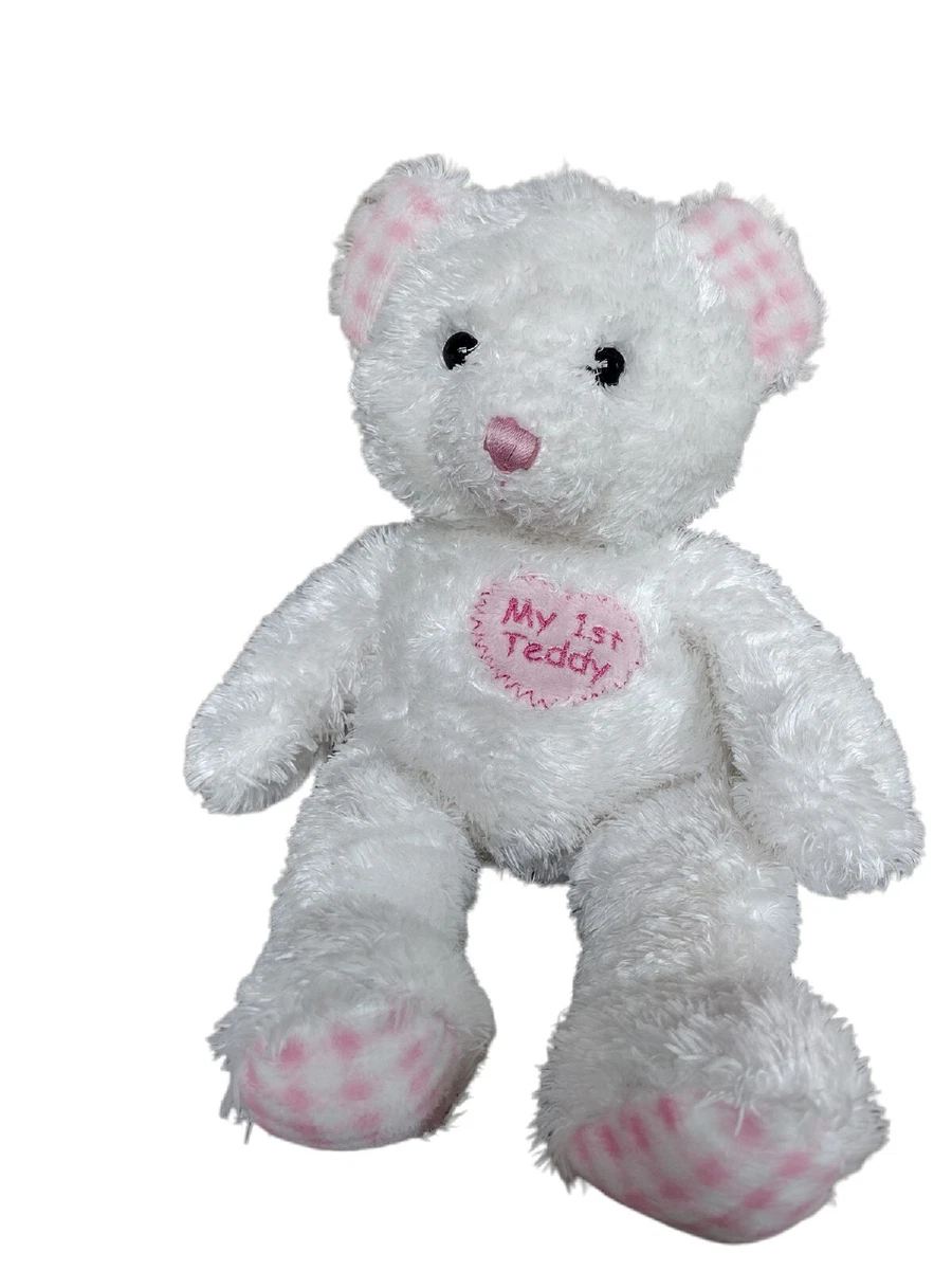 Aurora Baby My First Teddy Plush White And Pink Checkers Plad Stuffed Animal Toy
