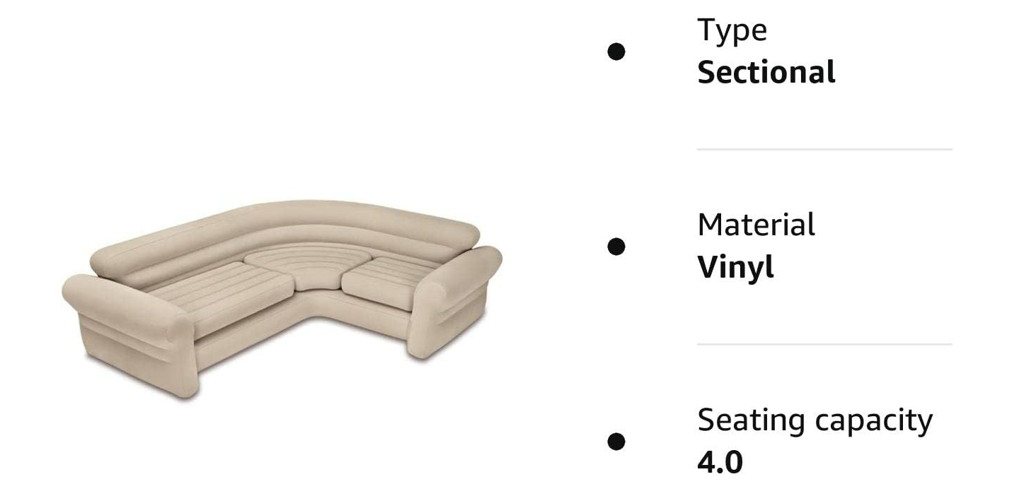 Intex Inflatable Air Corner Sofa/Couch Waterproof Flocked 257x203x76 cm
