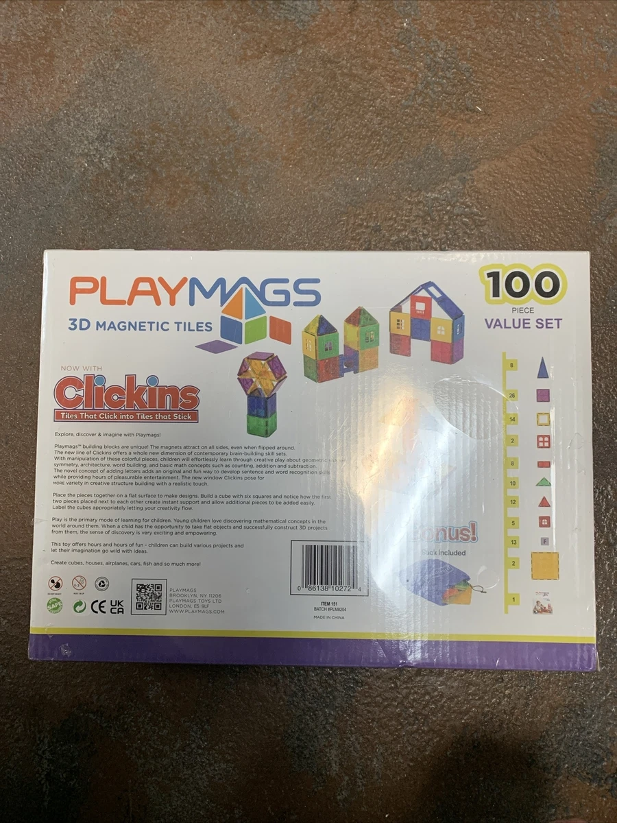 Playmags 100-Piece Magnetic Tiles Building Blocks Set, 3D Magnet Tiles for  Kids 86138103738