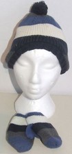 The Children's Place Blue/White/Black/Grey Stripe Hat  Mittens Set 18/24 Months