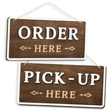 Wood Order Here Sign - Hanging Order Here Pick Up Here Signs, Wooden Brown