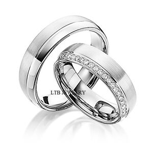 HIS HERS 18K WHITE  GOLD  DIAMOND WEDDING BANDS  MATCHING  