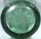 Vintage Aqua Green 6 Oz. Coca Cola Coke Soda Bottle OAKLAND MD. Pat. D-105529
