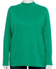 Croft & Barrow Size 3X Solid Green mock neck knit top, long sleeve, NWT