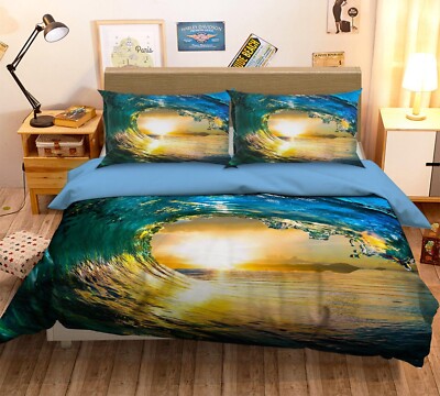 3D Blau Meer Welle Sonnenlicht Quilt Cover Set Bettwäsche Sets Kissenbezüge