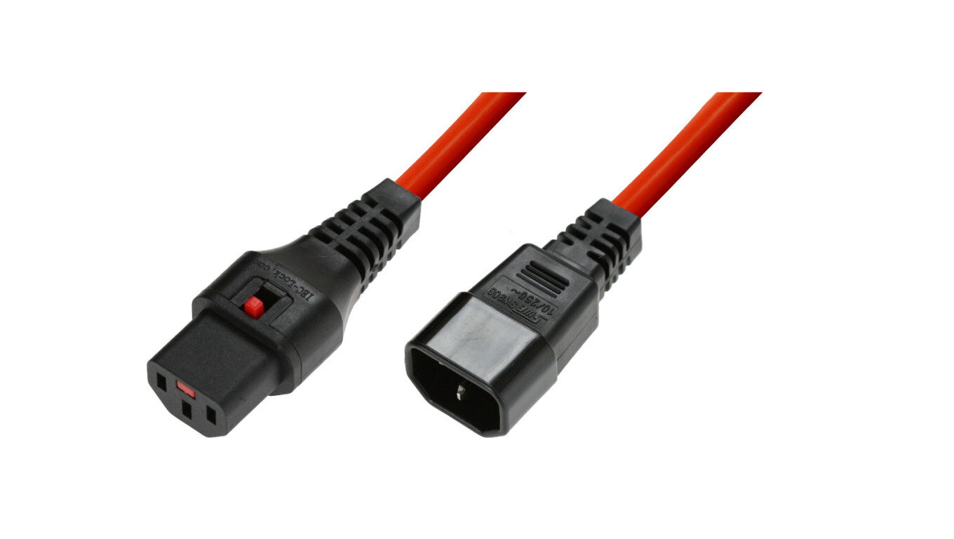 Power extension cable with lock IEC LOCK 3x1mm2 C14/C13 straight M/F 3m r /T2UK