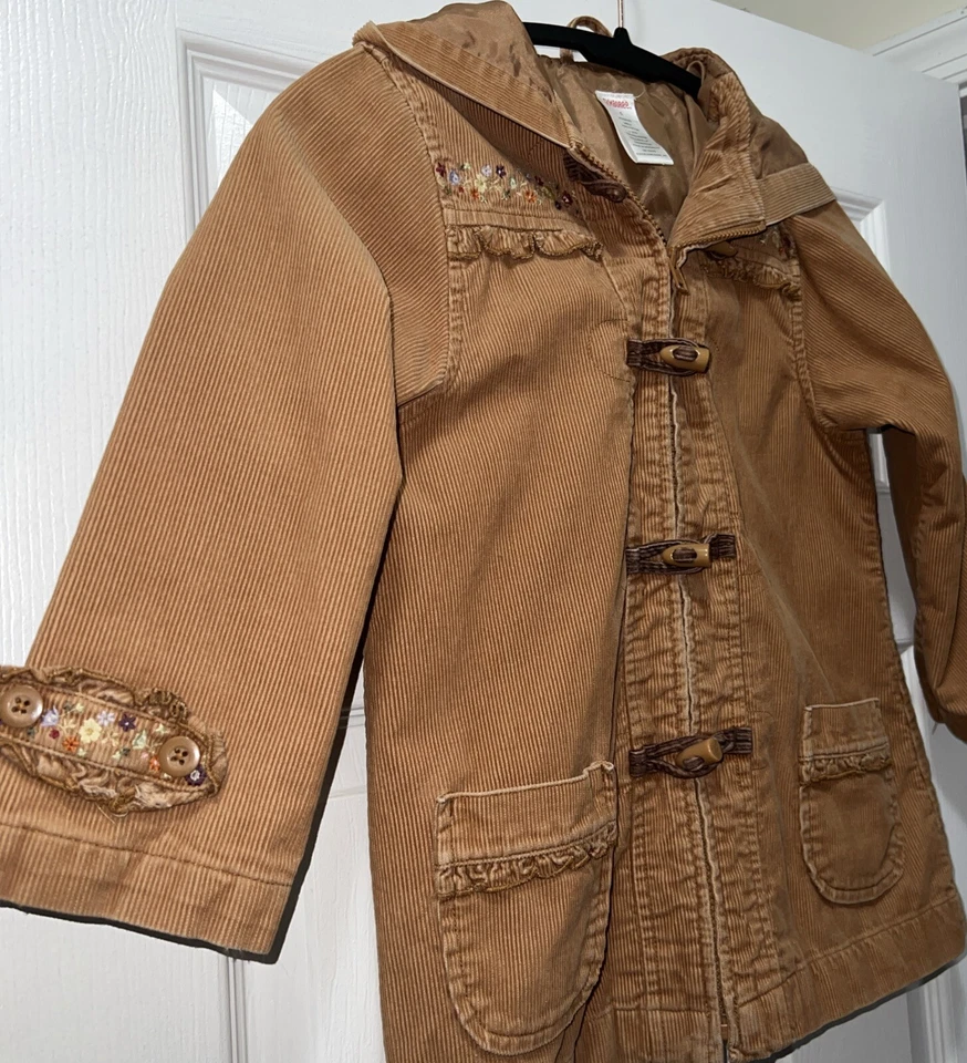 Vintage Gymboree Girls Hooded Corduroy Jacket Size 6 Brown with Flower Details - Image 2 of 4