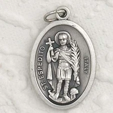 Saint St. Expedite - Pray for Us - Italian Silver Tone Oxidized 1 inch Medal 