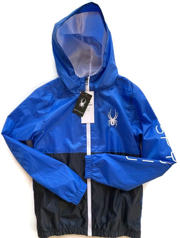 Spyder Windbreaker Jacket Men's S Water Resistant Hooded Lightweight Blue Black