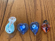 Art Glass Pendants Lot of 4 Murano Style Lampworked Teardrop Heart Eye Ladybug