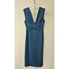BHLDN Women's Danica Tie Back Teal Sleeveless Sheath Midi Dress Sz 16