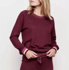 SUNDRY Heathered Maroon Striped Cuff Slouchy Sweatshirt French Terry Sz 2/M
