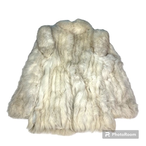 Vintage Women Size 6 Blue Fox Fur Coat Cream Off White Brightened Korea Finland - Picture 2 of 8