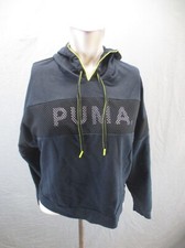 PUMA Size L Womens Black Mesh Drawstring Crop Training Athletic Hoodie 553