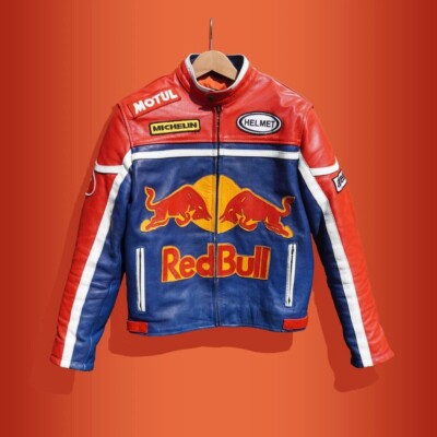 レーシングジャケットRed Bull 革ジャン Handmade Redbull Racing Leather Motorcycle Jacket – Custom F1