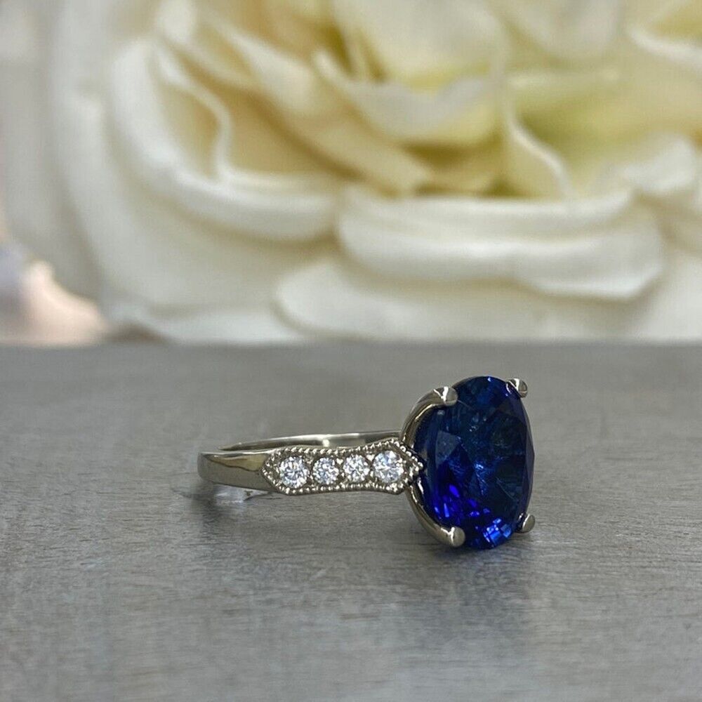 Solid 950 Platinum 4.04ct Certified Sapphire Wedd… - image 5