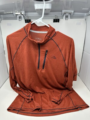 L.L. Bean 1/4 Zip Pullover Shirt Men Size Large Orange Slightly Fitted