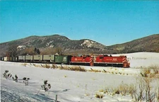 Vintage Railroad Chrome Postcard Vermont 404 & 402 Piggy Back Vans Danby