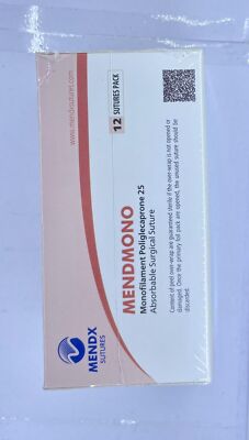 MENDMONO MONOFILAMENT POLIGLECAPRONE SUTURE MS1326 USP3-0 (2METRIC) 70CM 12PCS
