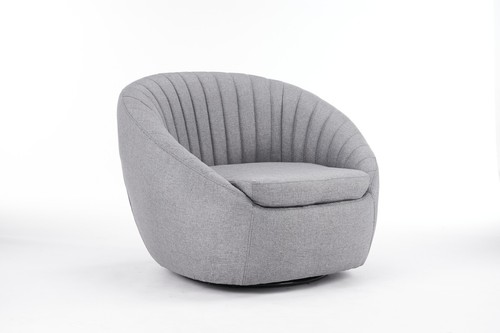 Durable Grey Linen Tub Swivel Dining Chair with Padded Seat for Bedroom, Office - Picture 9 of 16