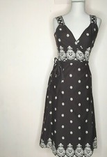 Label Graded Goods Women's Wrap Dress Brown White Printed Size 8 Sleeveless