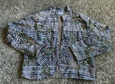 CHICO'S Jacket Blazer Womens Size 1 M Linen Blend Sequins Embellished Beaded