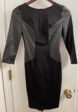 NWT~Guess 3/4 Sleeve Ponte Snake Mix Black Fitted Full Zip Back Dress XS $118