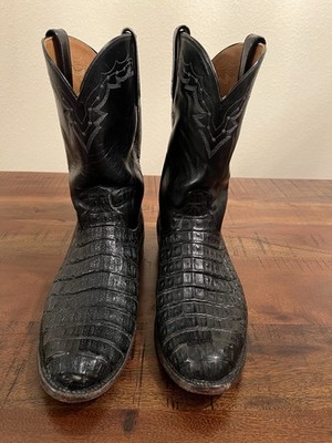 Lucchese Black Caiman Cowboy Boots Men s 9.5D Western Exotic Leather Made In USA