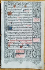 Original Book of Hours Leaf Kerver Border Parchment Gold Paris 1505 (I)