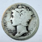 1918 MERCURY DIME, 90% SILVER, ABOUT GOOD DETAILS FREE SHIPPING #9176