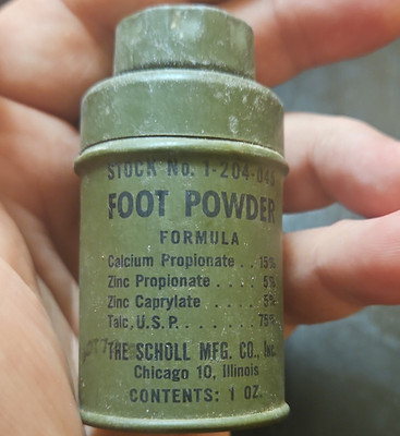 Scholl Foot Powder 1 oz Green Advertising Tin Canister Vintage Collectible