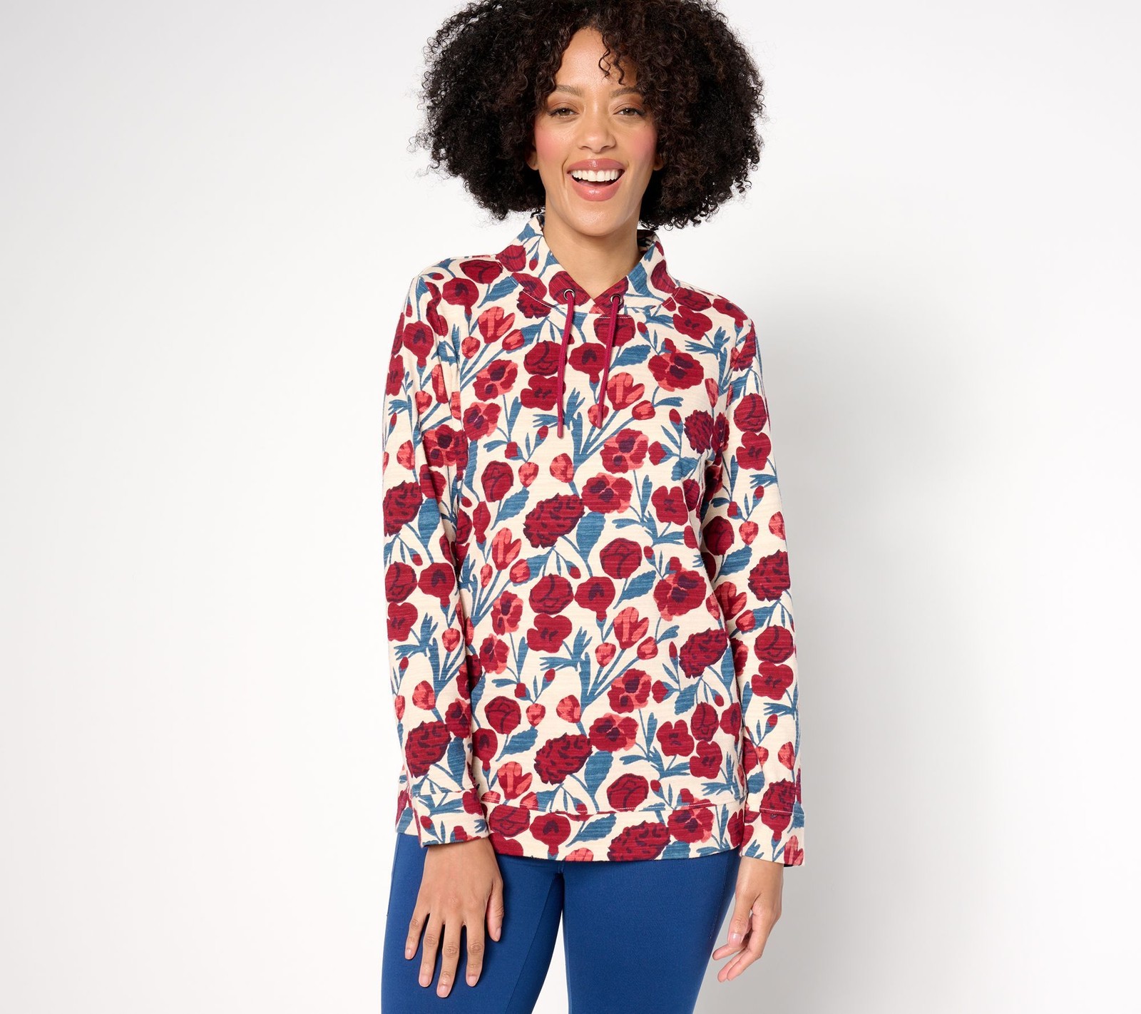 Denim & Co. Women's Top Plus Sz 1X Active Cozy Cotton Multi-colored A676296