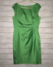 Lauren Ralph Lauren Dress 14 Green Satin Sheath Lined Ruched Front Career Office