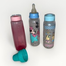 Baby Bottles Lot of 3 incl Gerber Colors Baby Mickey Best Friends Plastic Vtg