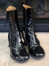 JOHN FLUEVOG Enneagram Spontaneous Black Patent Steampunk Corset Boots 8.5
