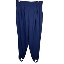 Vtg Counterparts Womens Navy Blue 90s Stirrup Pants Size 16 Pleated High Rise
