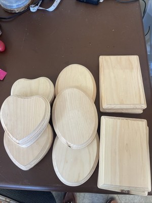 Lot of 13 New Blank Wooden Oval Heart And Rectangle Plaques For DIY- Unfinished