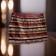 Abercrombie Fitch Holiday Mini Skirt Burgundy Gold Sequins Ribbons Size 6