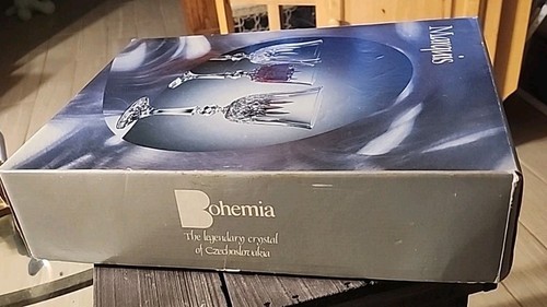 Bohemia Czech Crystal Marquis Pattern Set of 6 Stemmed Wine Glasses New In Box - Picture 16 of 17