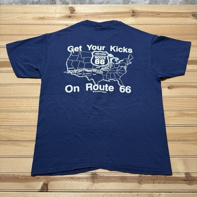 Vintage 90s Get Your Kicks On The Famous Route 66 USA Map Shirt Size Medium