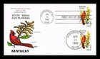 US COVER KENTUCKY STATE BIRD FLOWER FDC DUAL CANCEL COLLINS HAND PAINTED