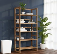 Tall Wooden Shelving Unit Freestanding Display Storage Bathroom 5 Shelves Rack