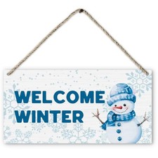 Blue Christmas Snowman Winter Welcome Wood Signs Plaque D cor 12x6 blue-02
