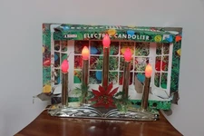 VINTAGE ACLA GOLDTONE 5 DRIP CANDLE ELECTRIC CANDOLIER IN BOX ~ TESTED & WORKS